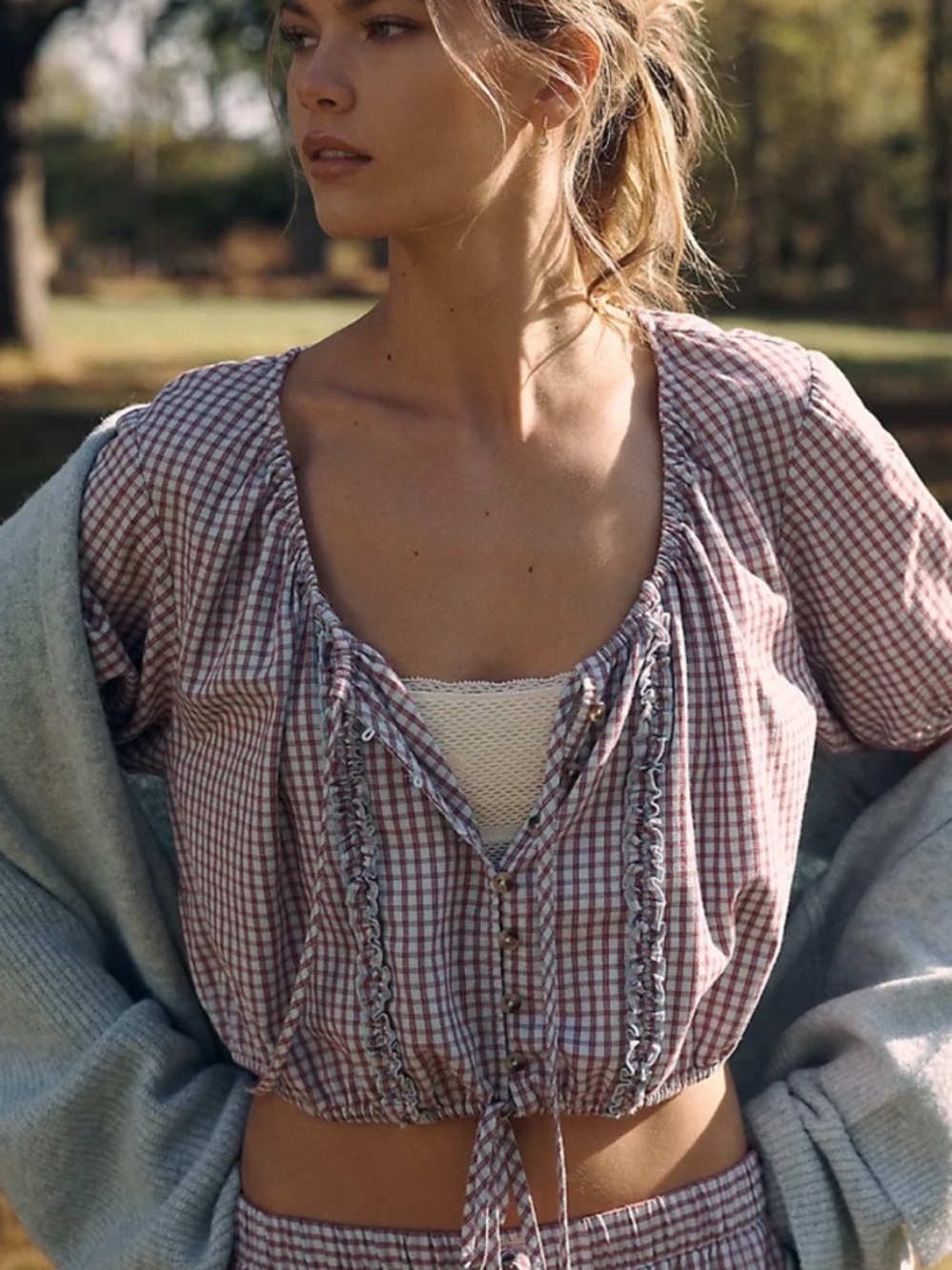 Anthropologie LyreBird Long-Sleeve Flannel Crop Top.